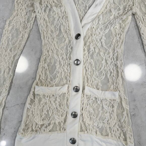 Wet Seal Cream Lace Button Cardigan Sheer Floral Long Sleeve Women’s Small Y2K - Picture 4 of 13